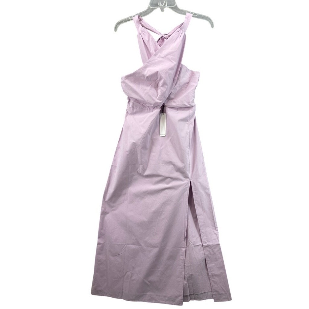 NWT Self Contrast Dress Womens Sz M Halter Midi Lavender Cotton Poplin Slit